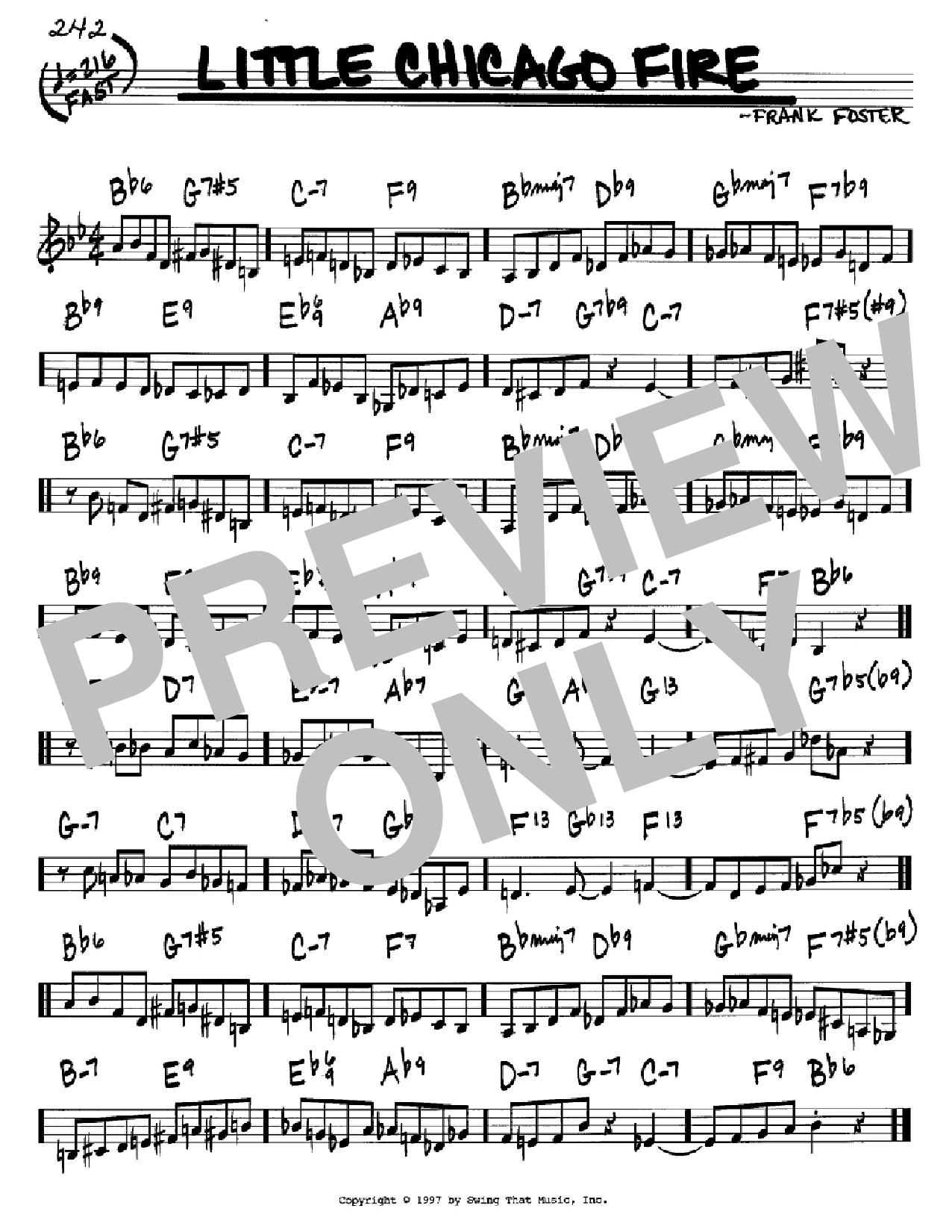 Learn to play Frank Foster Little Chicago Fire sheet music for Real Book – Melody & Chords – C Instruments in minutes. Price: 5.9900$ Frank Foster Little Chicago Fire sheet music notes and chords arranged for Real Book – Melody & Chords – C Instruments