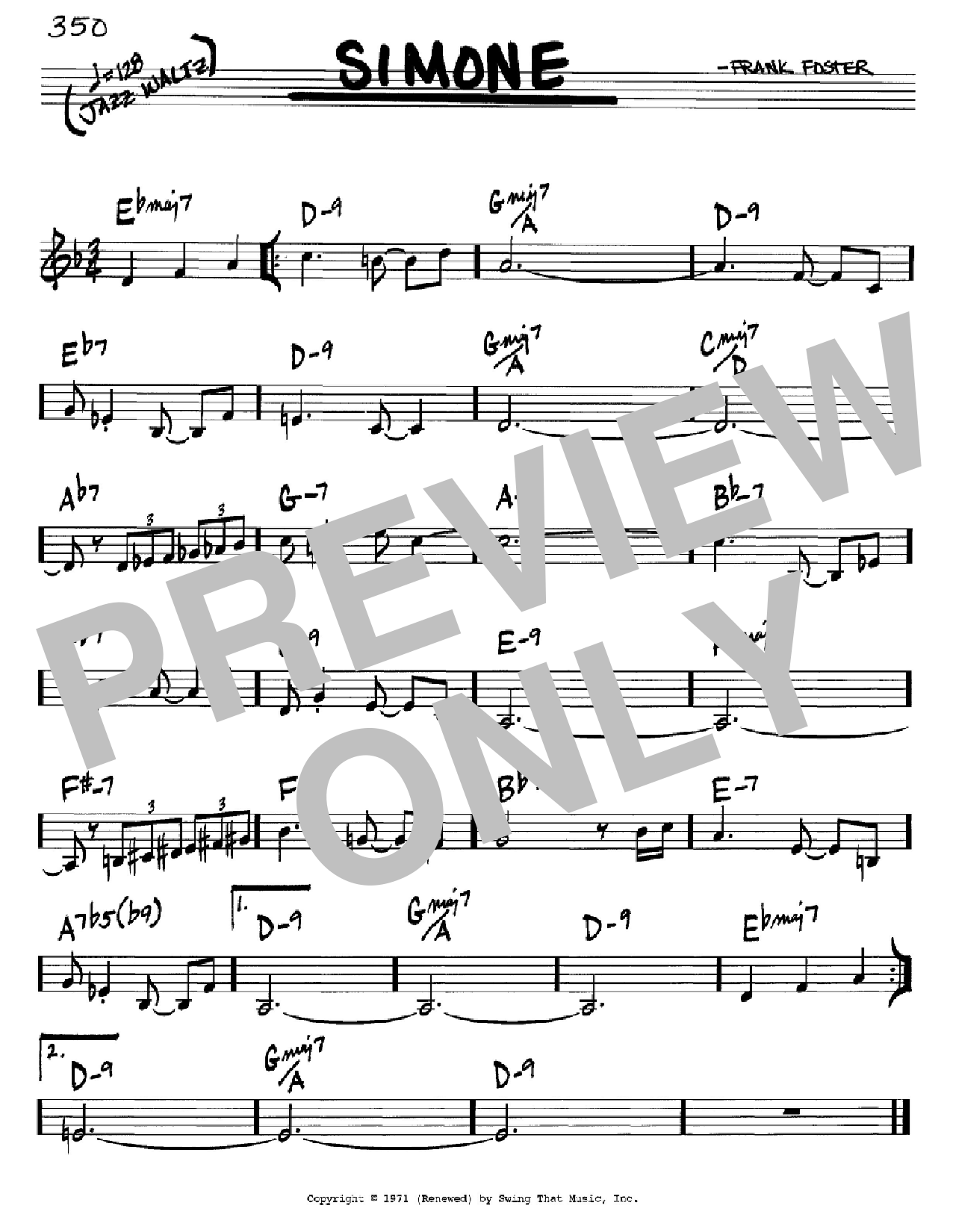 Learn to play Frank Foster Simone sheet music for Real Book – Melody & Chords – C Instruments in minutes. Price: 5.9900$ Frank Foster Simone sheet music notes and chords arranged for Real Book – Melody & Chords – C Instruments