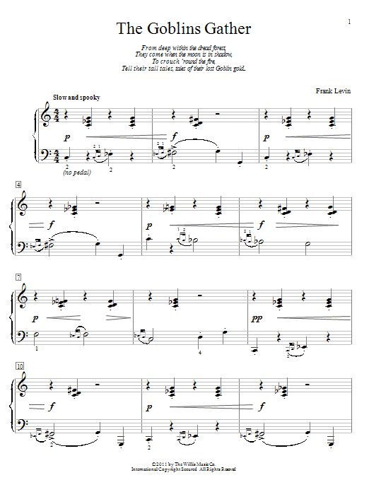 Learn to play Frank Levin The Goblins Gather sheet music for Educational Piano in minutes. Price: 6.9900$ Frank Levin The Goblins Gather sheet music notes and chords arranged for Educational Piano