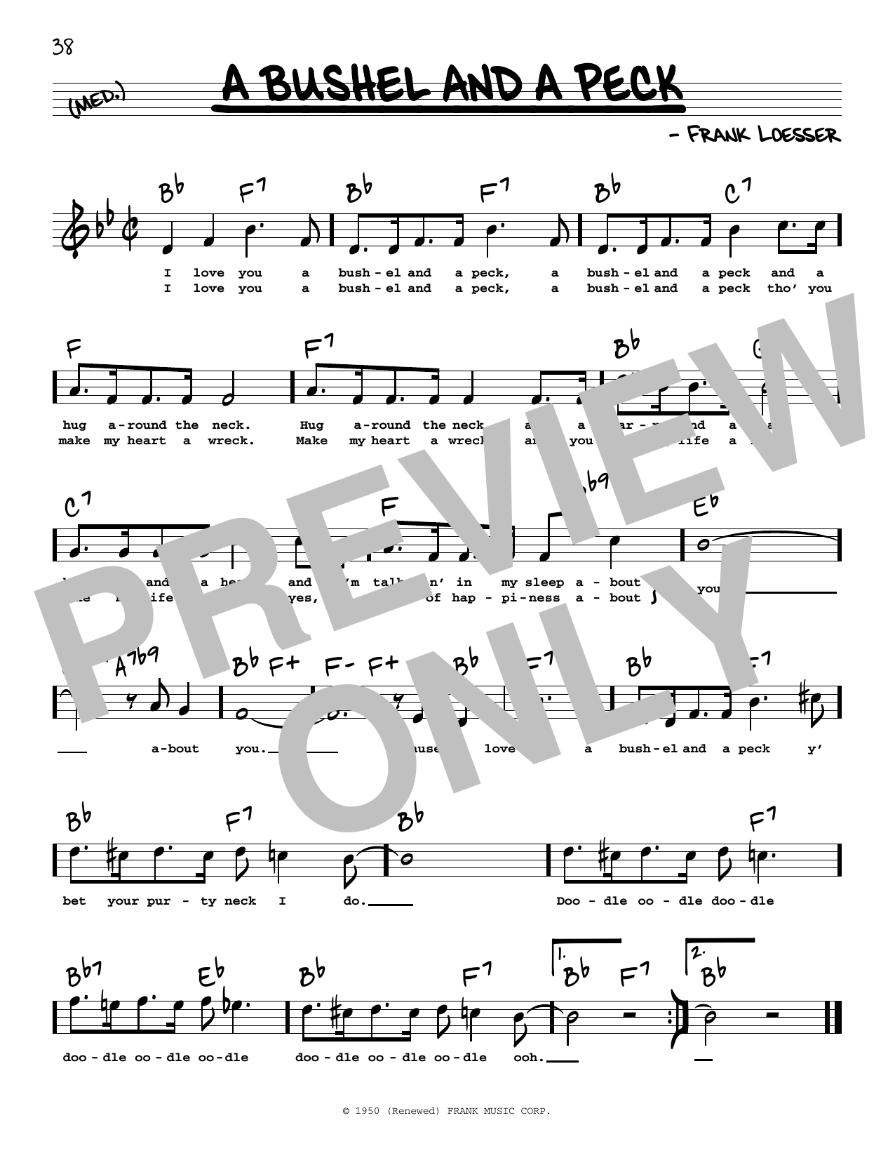Learn to play Frank Loesser A Bushel And A Peck (High Voice) (from Guys And Dolls) sheet music for Real Book – Melody, Lyrics & Chords in minutes. Price: 5.9900$ Frank Loesser A Bushel And A Peck (High Voice) (from Guys And Dolls) sheet music notes and chords arranged for Real Book – Melody, Lyrics & Chords