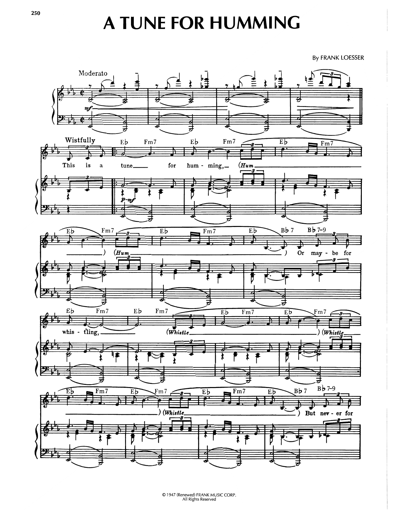 Learn to play Frank Loesser A Tune For Humming sheet music for Piano, Vocal & Guitar Chords (Right-Hand Melody) in minutes. Price: 7.8900$ Frank Loesser A Tune For Humming sheet music notes and chords arranged for Piano, Vocal & Guitar Chords (Right-Hand Melody)