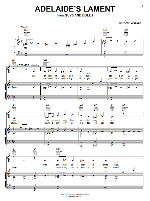 Frank Loesser Adelaide's Lament (from Guys And Dolls) sheet music notes and chords. Download Printable PDF.