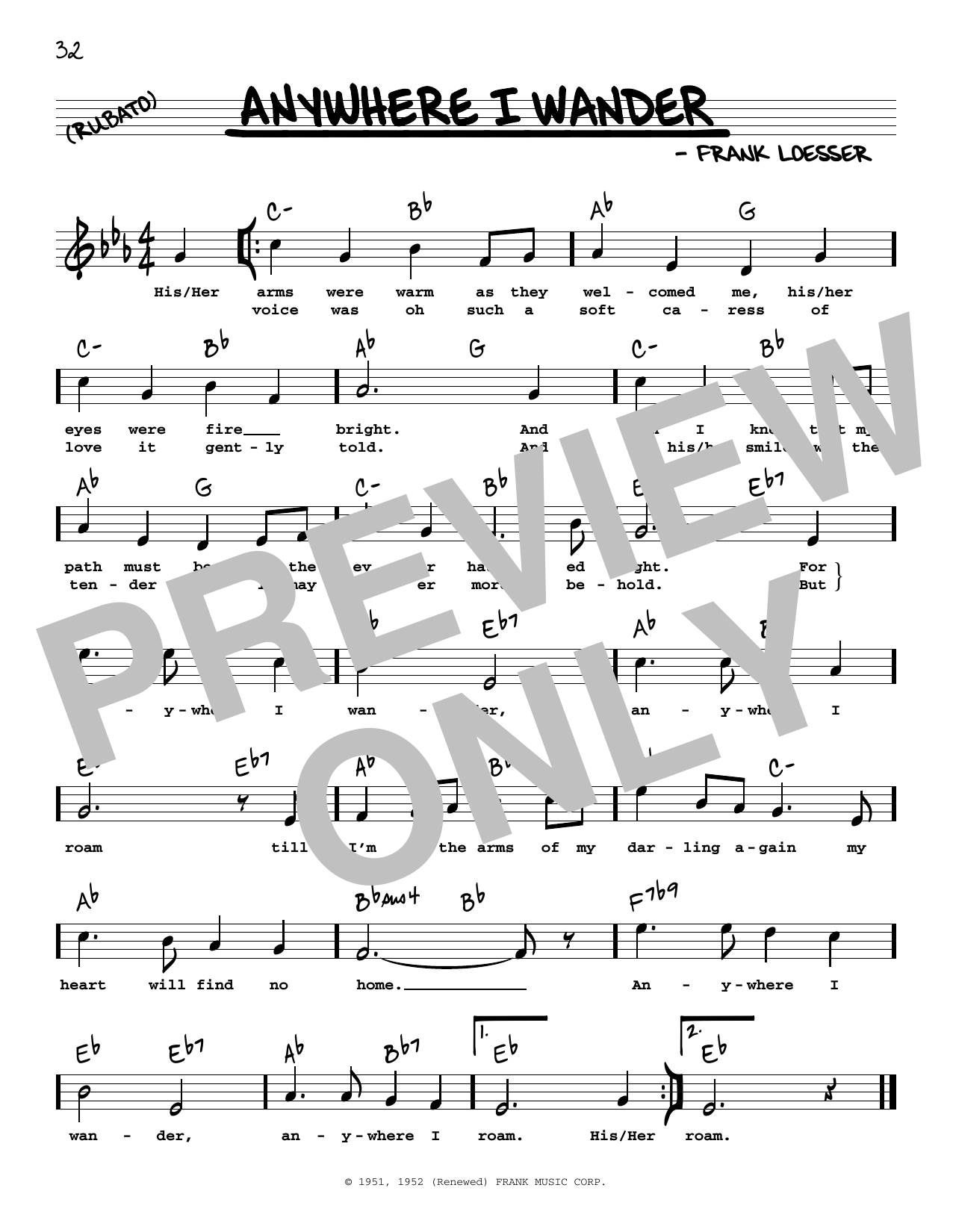 Learn to play Frank Loesser Anywhere I Wander (High Voice) (from Hans Christian Andersen) sheet music for Real Book – Melody, Lyrics & Chords in minutes. Price: 5.9900$ Frank Loesser Anywhere I Wander (High Voice) (from Hans Christian Andersen) sheet music notes and chords arranged for Real Book – Melody, Lyrics & Chords