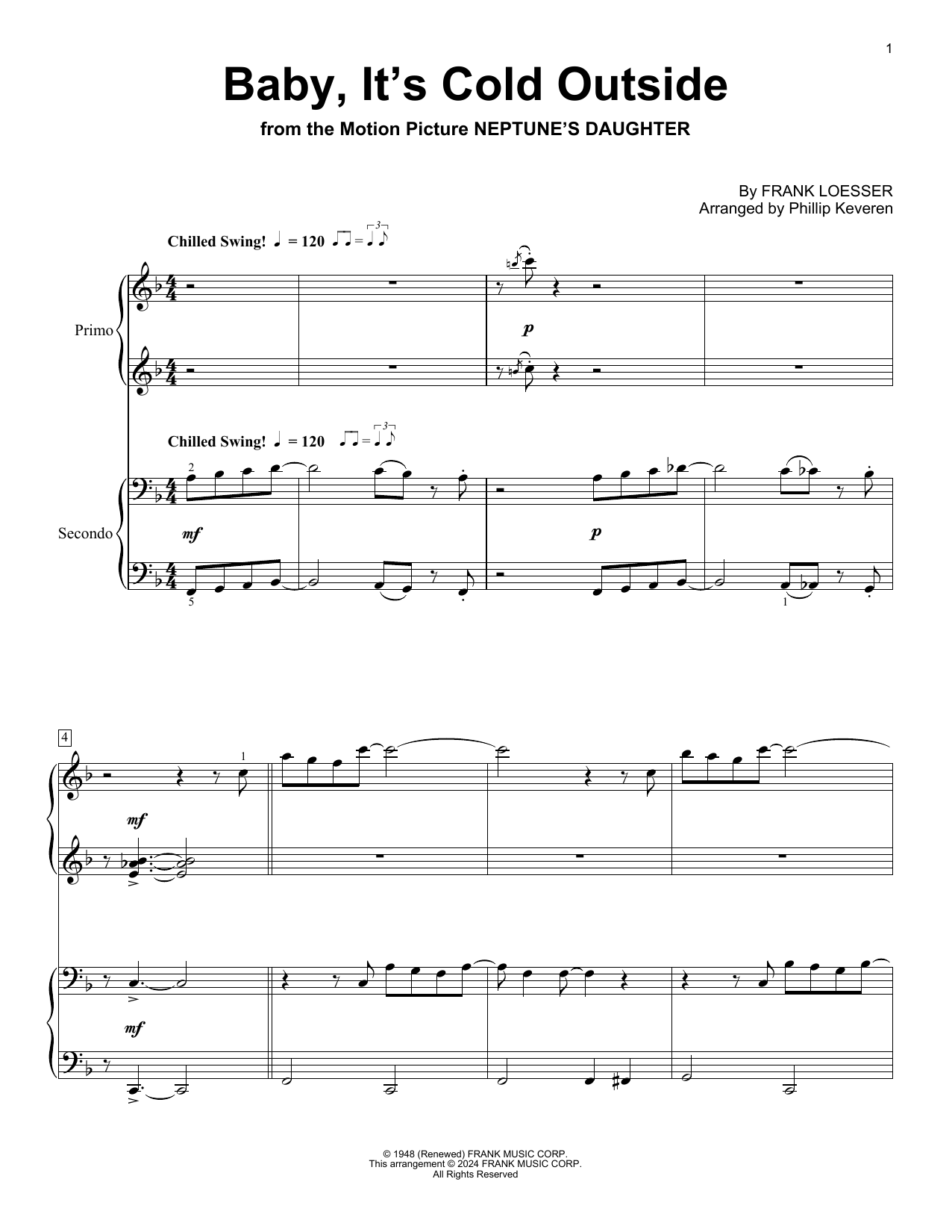 Frank Loesser Baby, It's Cold Outside (arr. Phillip Keveren) sheet music notes and chords. Download Printable PDF.