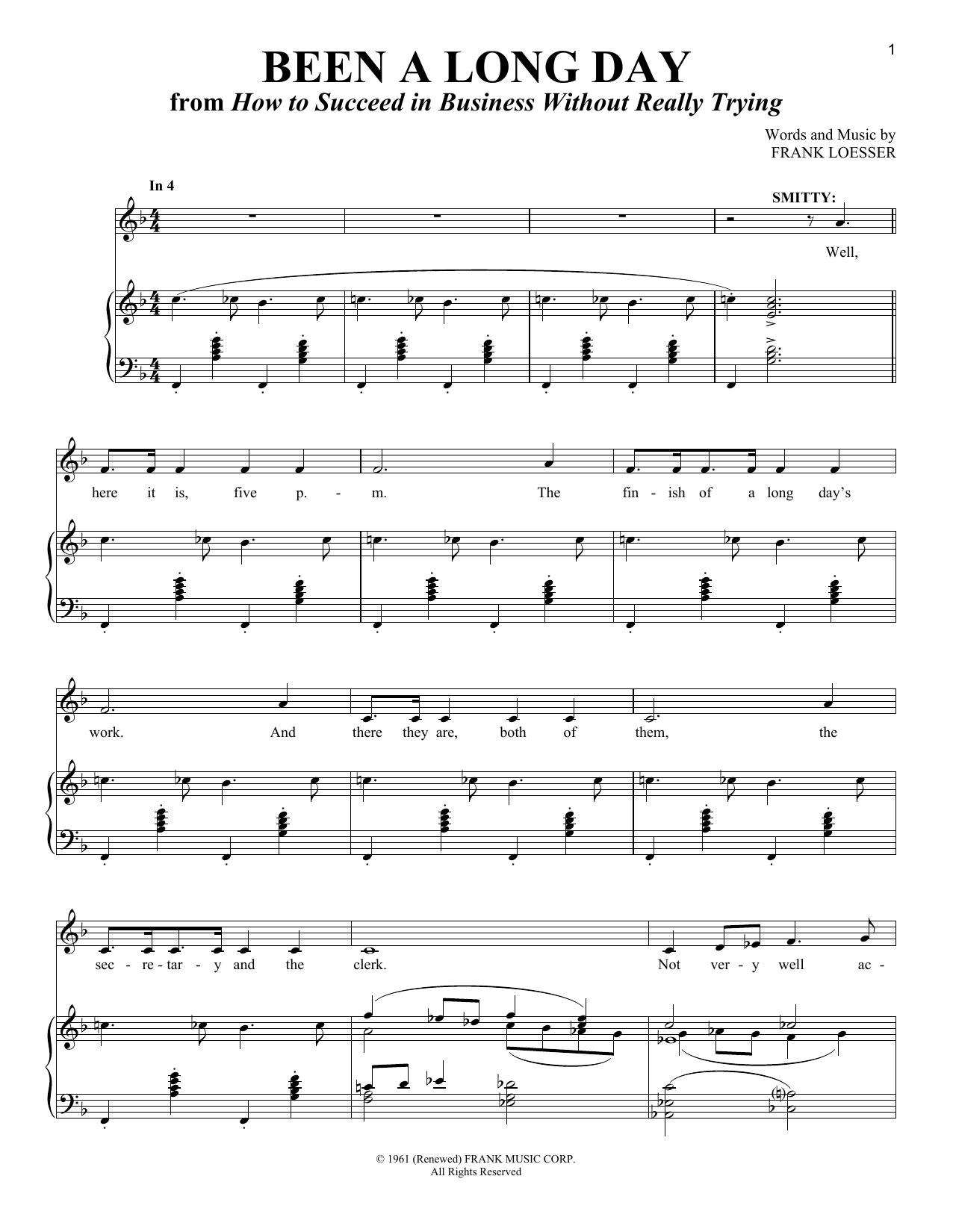 Frank Loesser Been A Long Day sheet music notes and chords. Download Printable PDF.