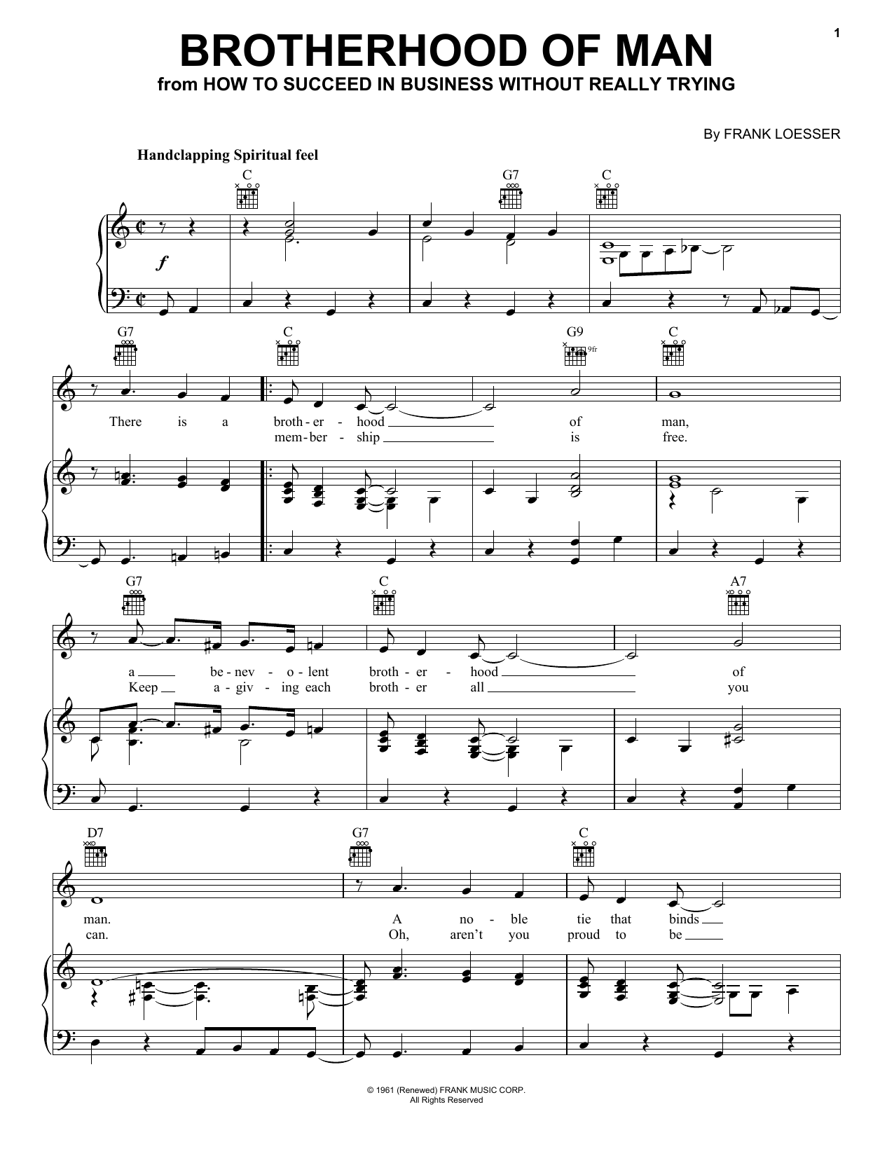 Frank Loesser Brotherhood Of Man sheet music notes and chords. Download Printable PDF.