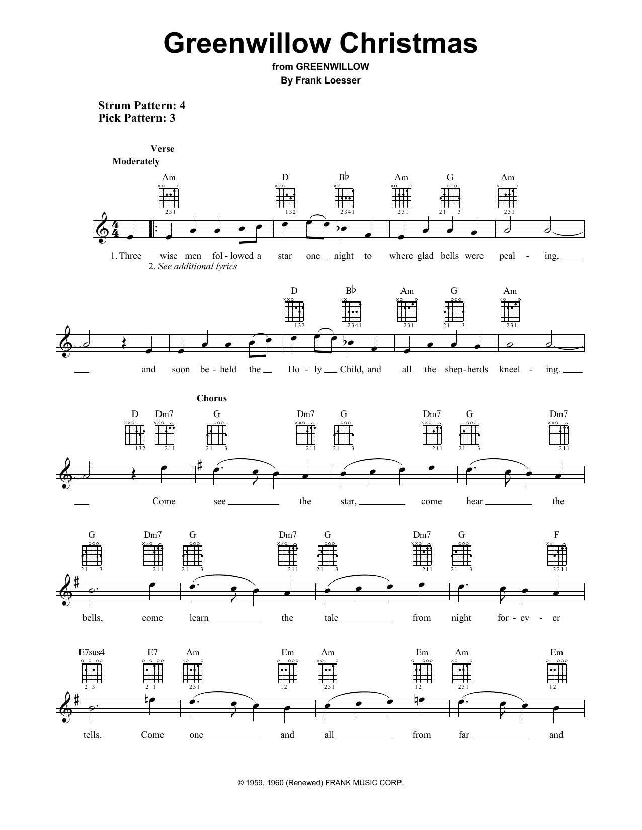 Frank Loesser Greenwillow Christmas sheet music notes and chords. Download Printable PDF.