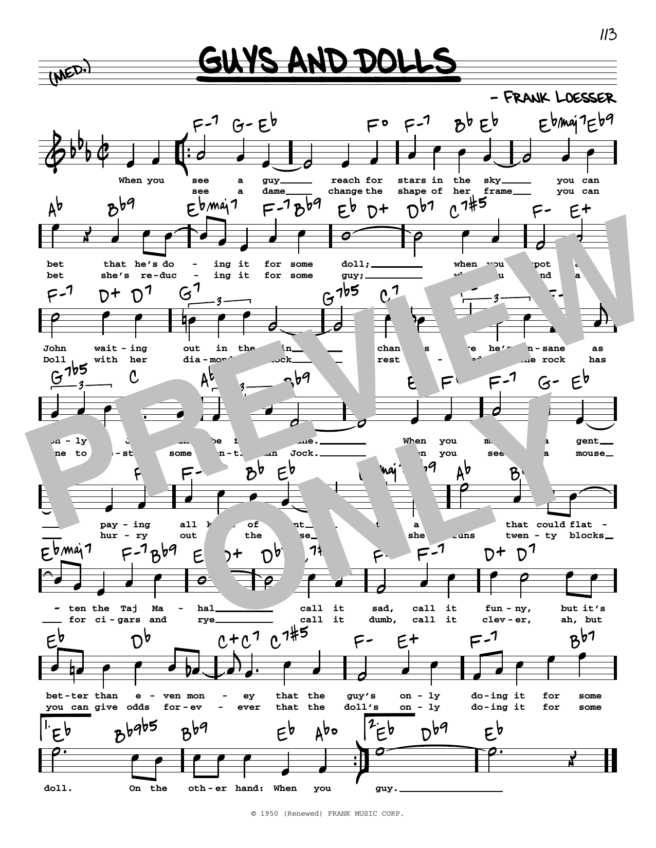 Learn to play Frank Loesser Guys And Dolls (High Voice) sheet music for Real Book – Melody, Lyrics & Chords in minutes. Price: 5.9900$ Frank Loesser Guys And Dolls (High Voice) sheet music notes and chords arranged for Real Book – Melody, Lyrics & Chords