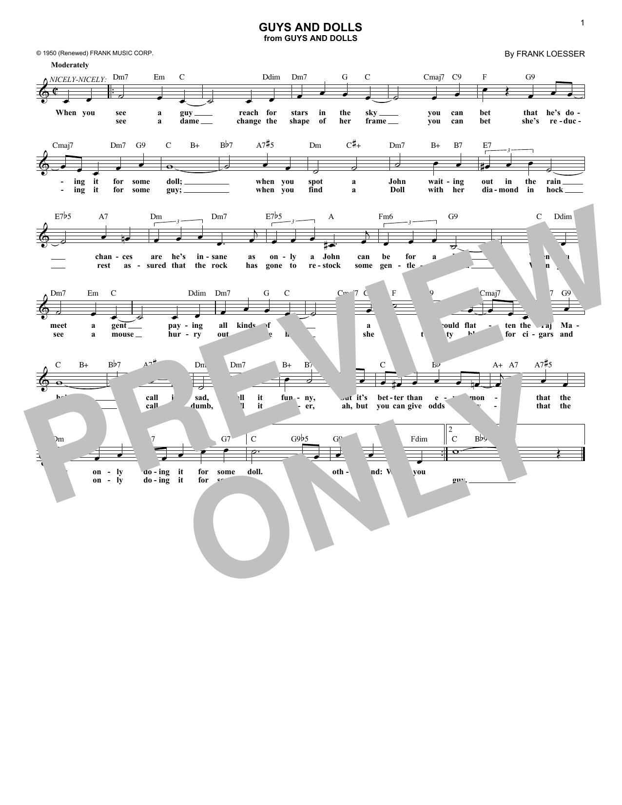 Frank Loesser Guys And Dolls sheet music notes and chords. Download Printable PDF.