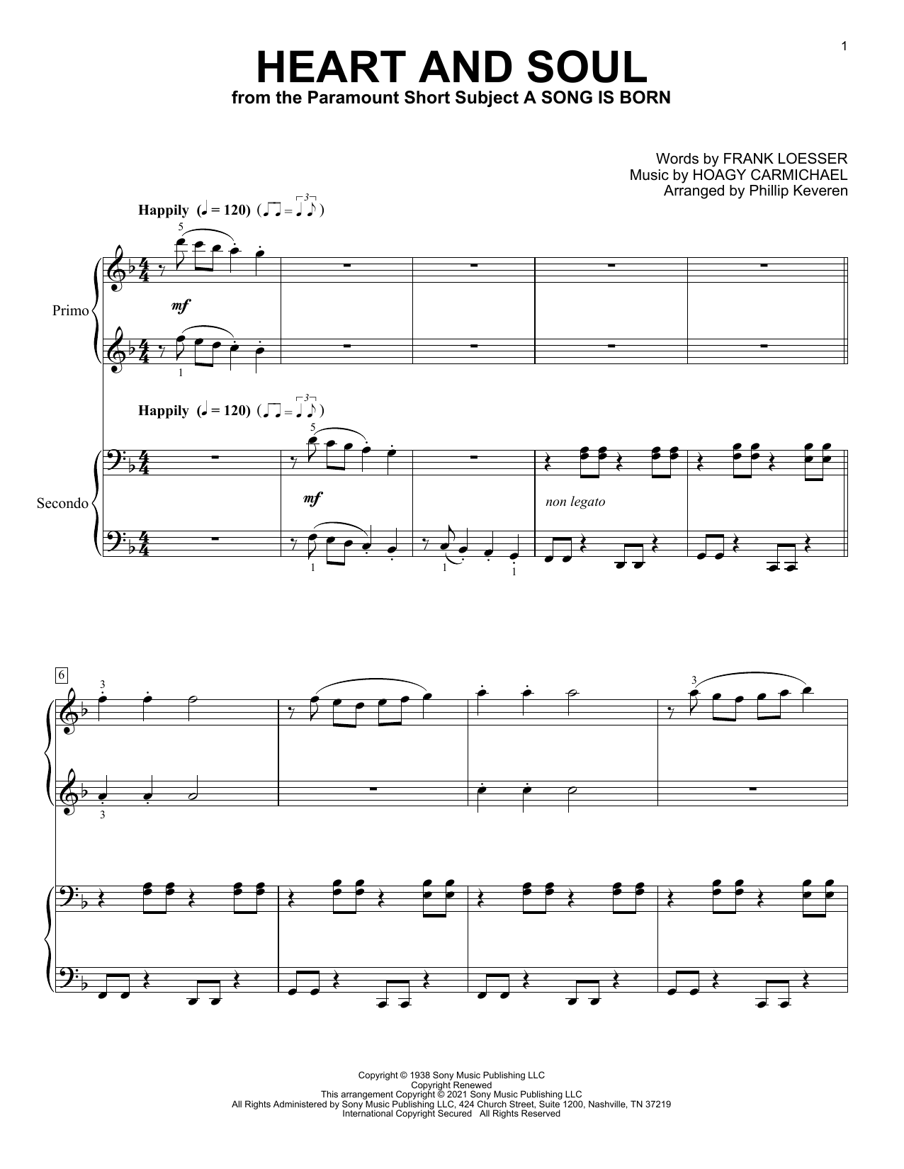 Frank Loesser & Hoagy Carmichael Heart And Soul (arr. Phillip Keveren) sheet music notes and chords. Download Printable PDF.