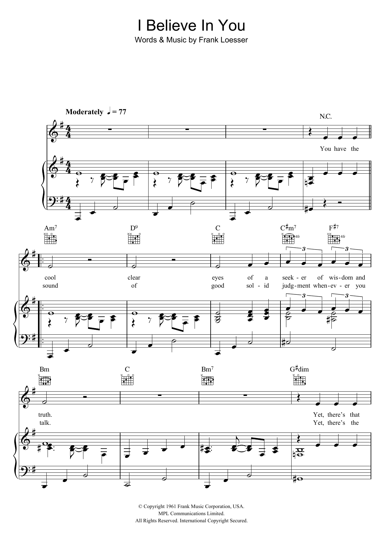 Frank Loesser I Believe In You sheet music notes and chords. Download Printable PDF.