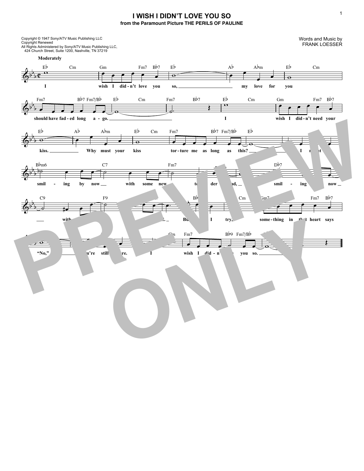 Learn to play Frank Loesser I Wish I Didn't Love You So sheet music for Ukulele in minutes. Price: 5.9900$ Frank Loesser I Wish I Didn't Love You So sheet music notes and chords arranged for Ukulele