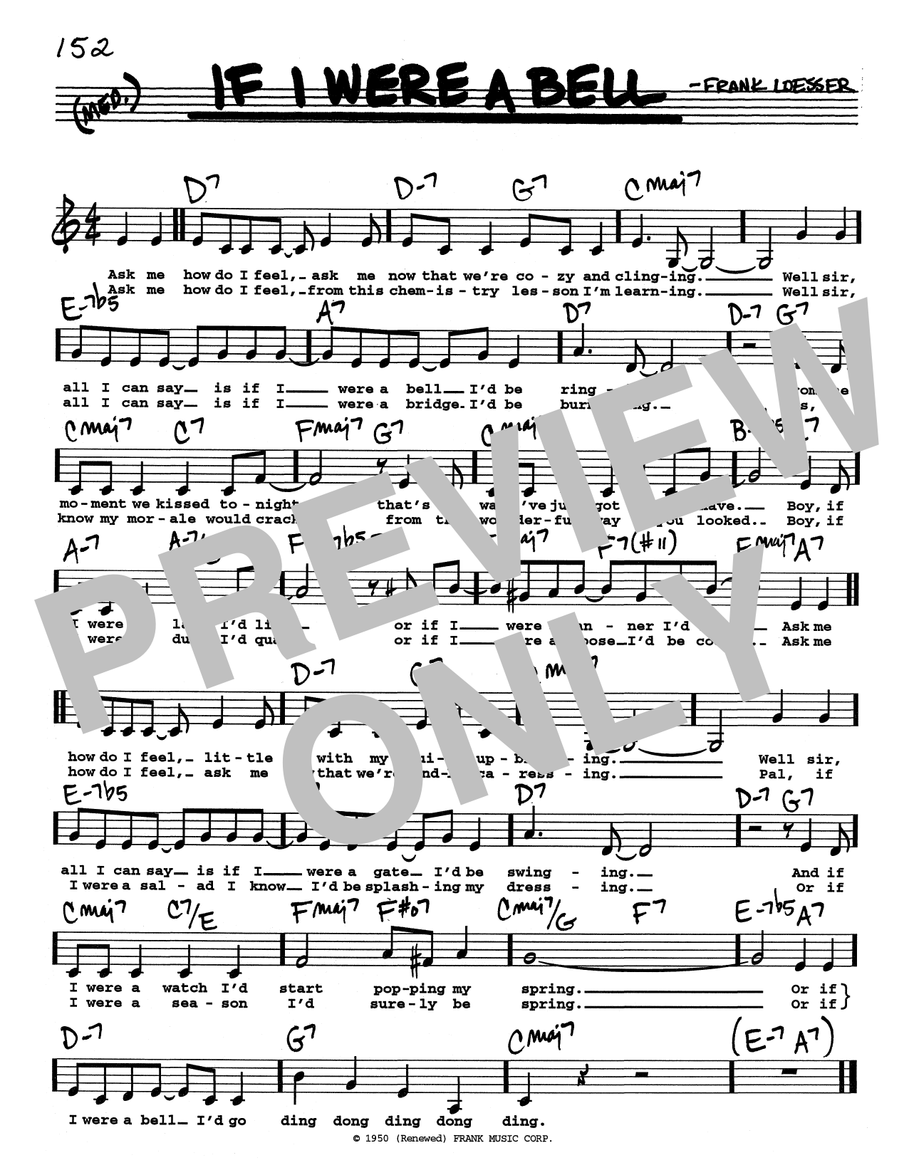 Frank Loesser If I Were A Bell (Low Voice) sheet music notes and chords. Download Printable PDF.