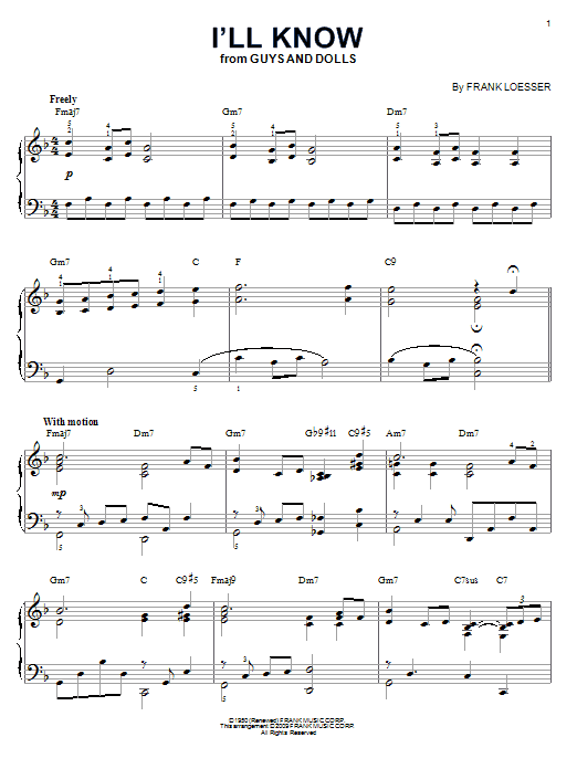 Frank Loesser I'll Know [Jazz version] (arr. Brent Edstrom) sheet music notes and chords arranged for Piano Solo