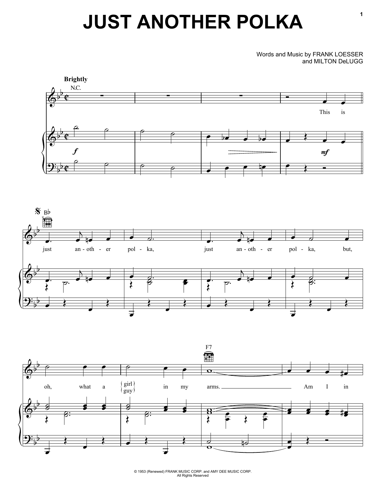 Frank Loesser Just Another Polka sheet music notes and chords. Download Printable PDF.