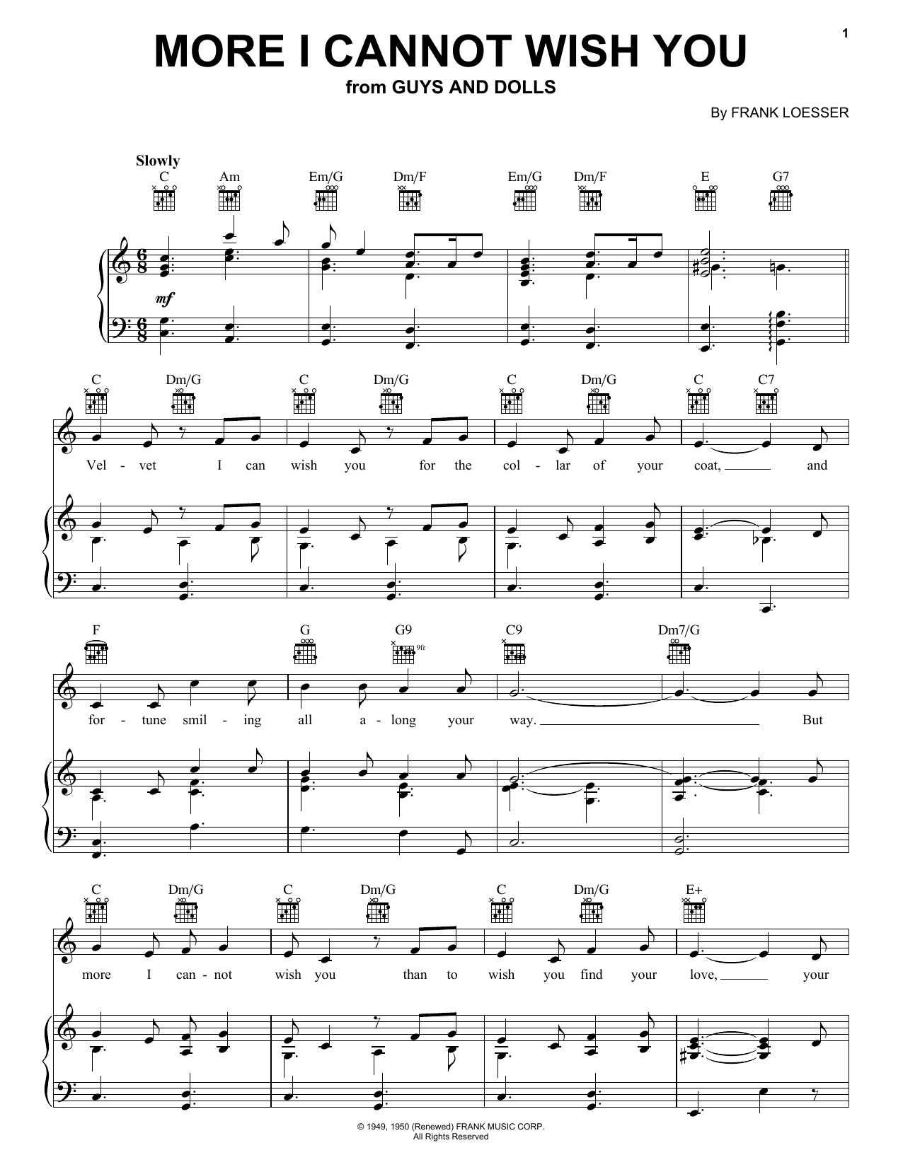 Frank Loesser More I Cannot Wish You sheet music notes and chords. Download Printable PDF.