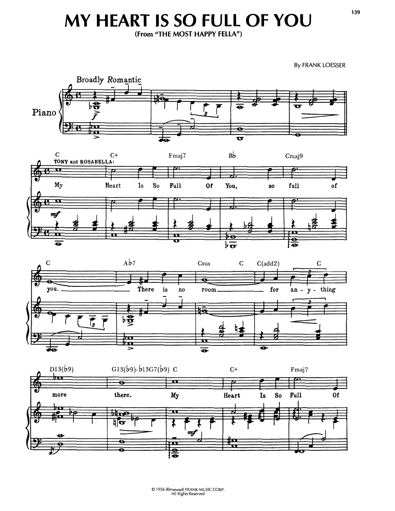 Frank Loesser My Heart Is So Full Of You (from The Most Happy Fella) sheet music notes and chords. Download Printable PDF.