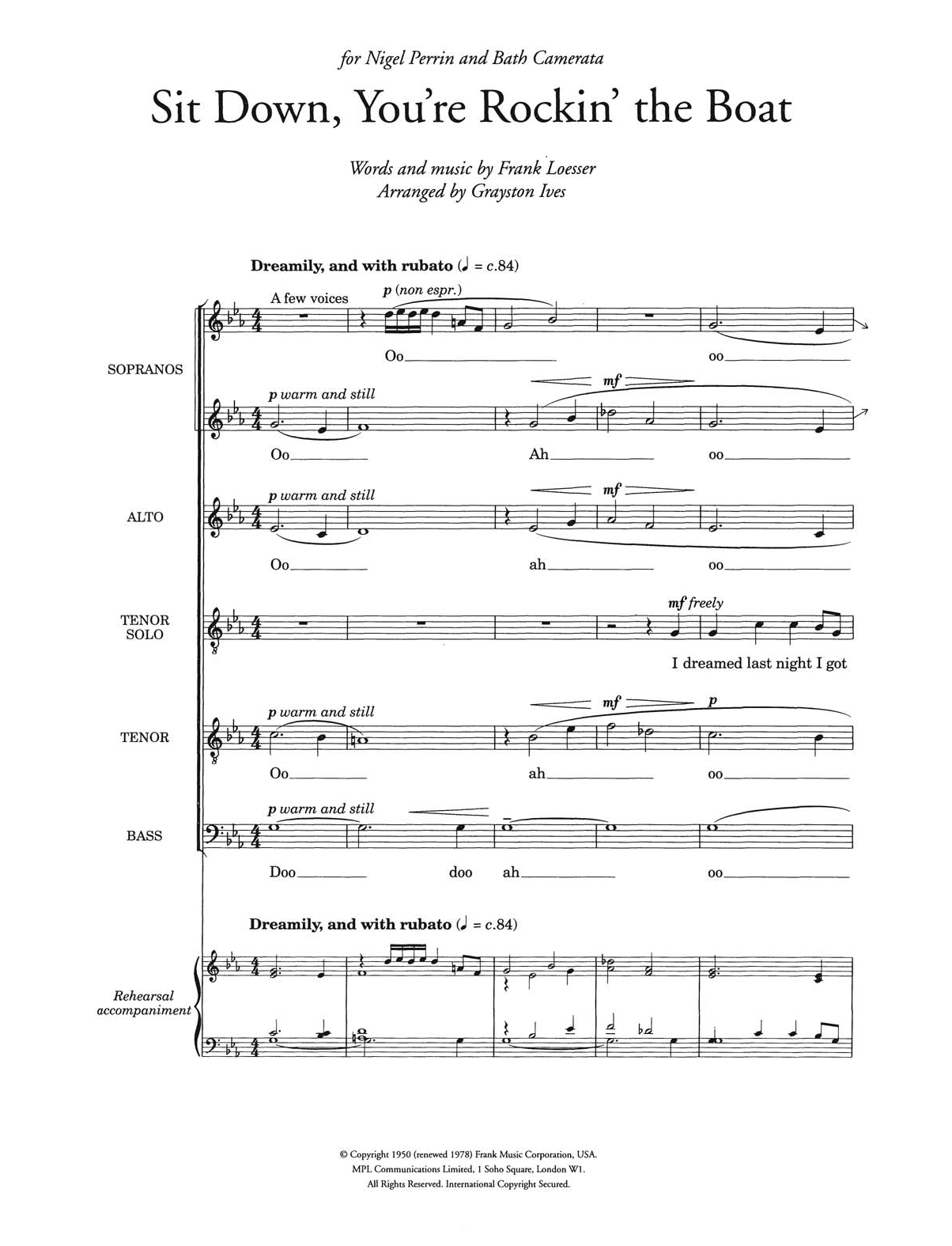 Frank Loesser Sit Down, You're Rockin' The Boat (from 'Guys and Dolls') (arr. Grayston Ives) sheet music notes and chords. Download Printable PDF.