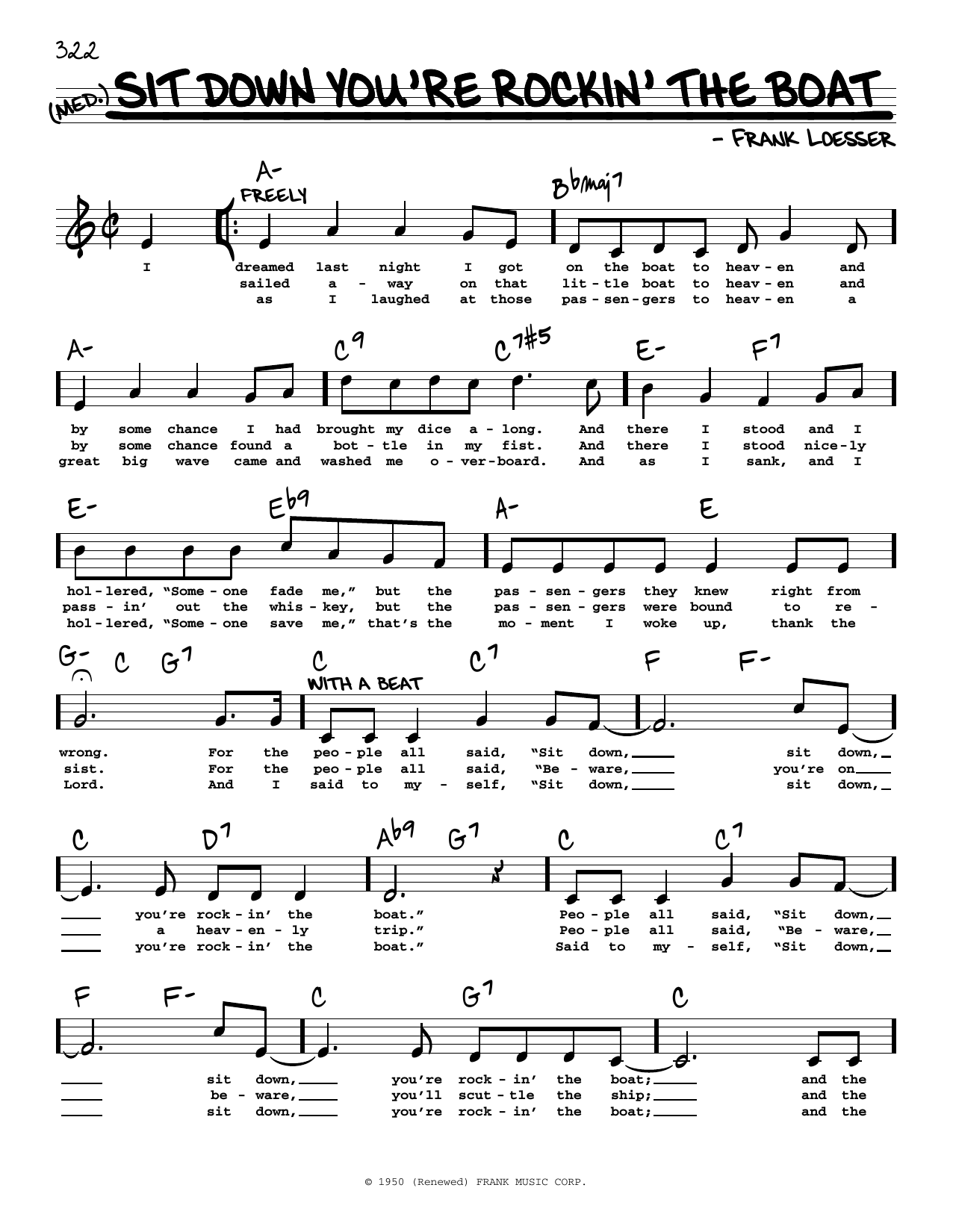 Frank Loesser Sit Down You're Rockin' The Boat (High Voice) (from Guys And Dolls) sheet music notes and chords. Download Printable PDF.