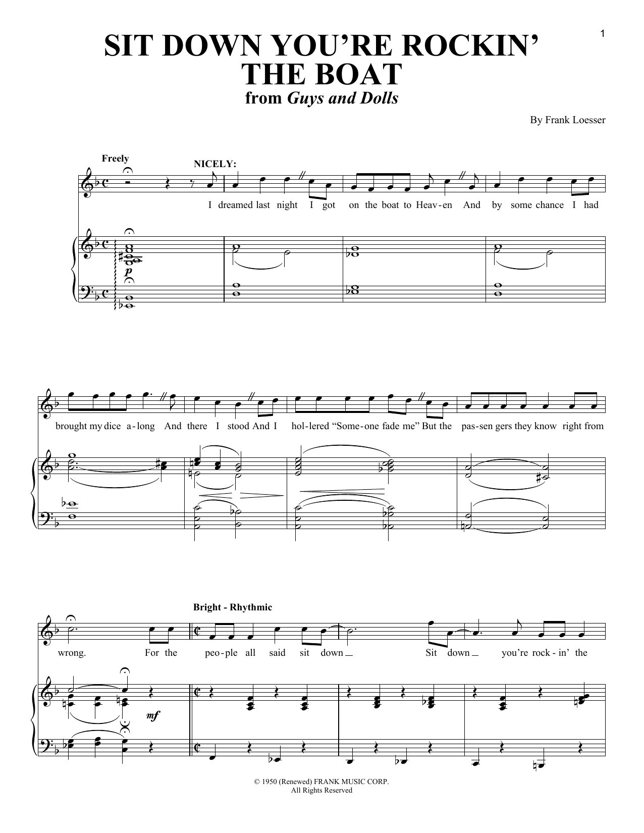 Frank Loesser Sit Down You're Rockin' The Boat sheet music notes and chords. Download Printable PDF.