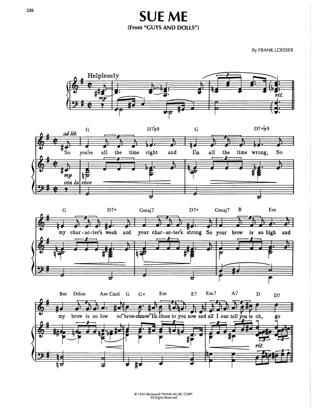 Frank Loesser Sue Me (from Guys And Dolls) sheet music notes and chords. Download Printable PDF.