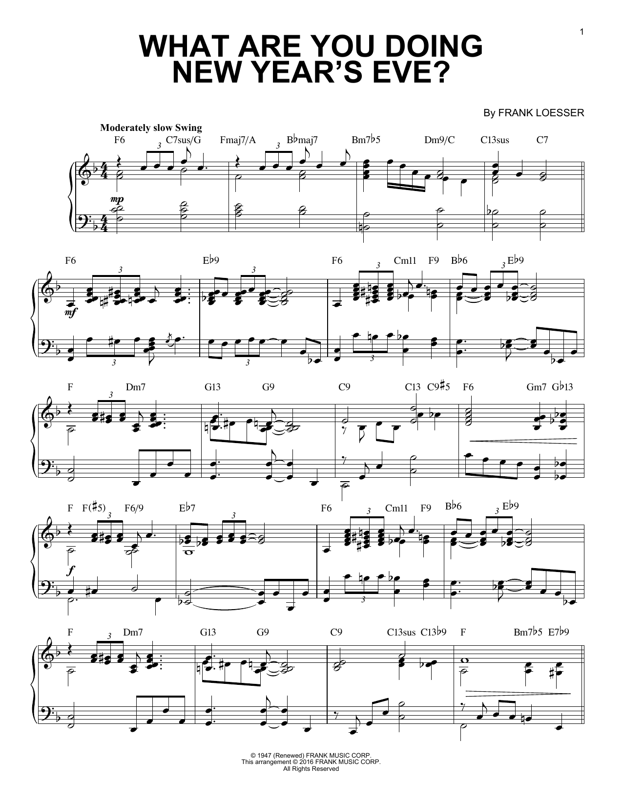 Frank Loesser What Are You Doing New Year's Eve? [Jazz version] (arr. Brent Edstrom) sheet music notes and chords. Download Printable PDF.