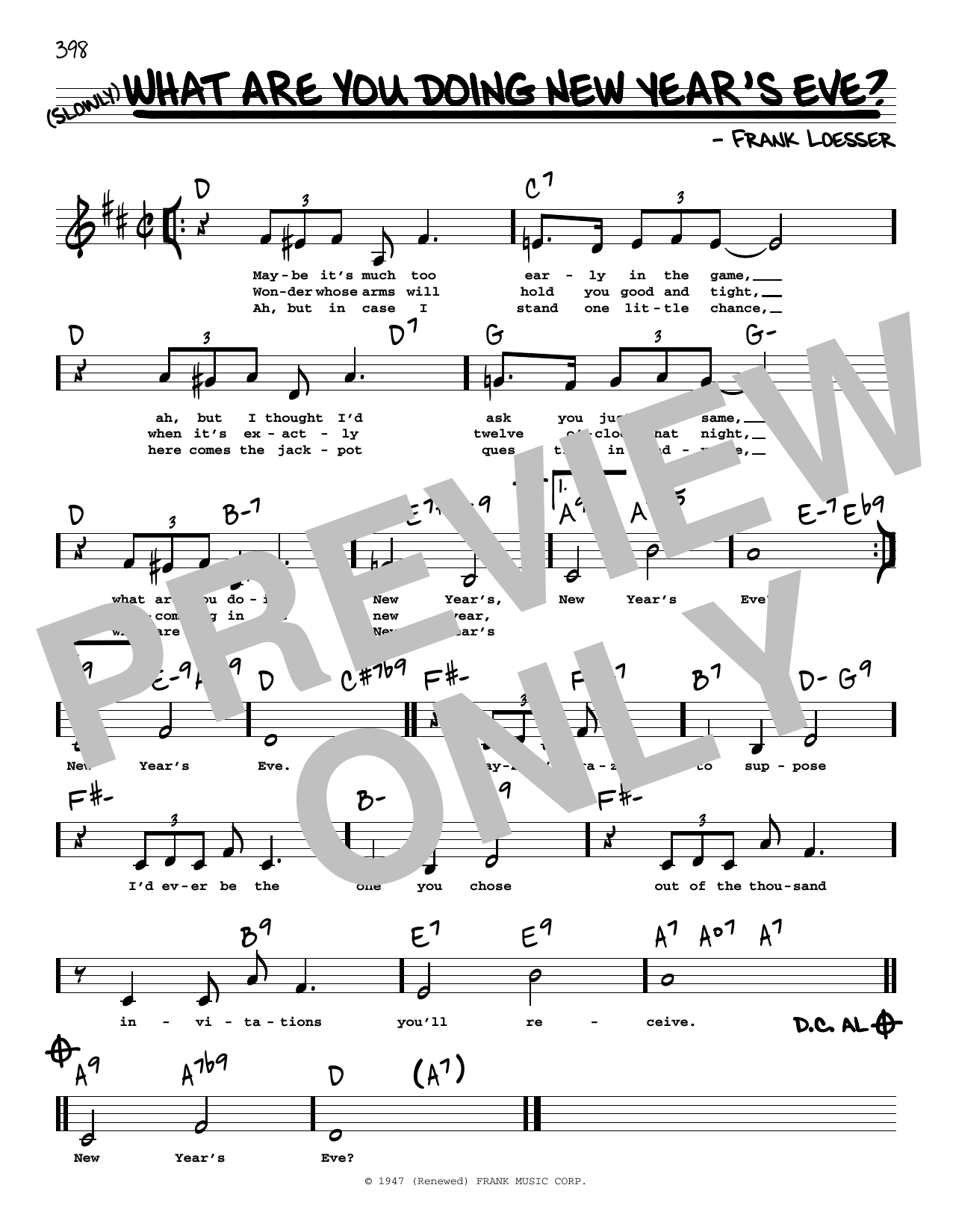 Frank Loesser What Are You Doing New Year's Eve? (Low Voice) sheet music notes and chords. Download Printable PDF.