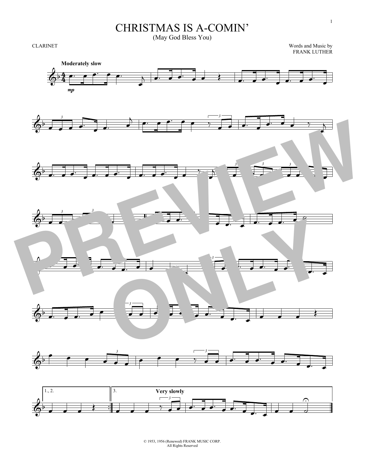 Frank Luther Christmas Is A-Comin' (May God Bless You) sheet music notes and chords. Download Printable PDF.