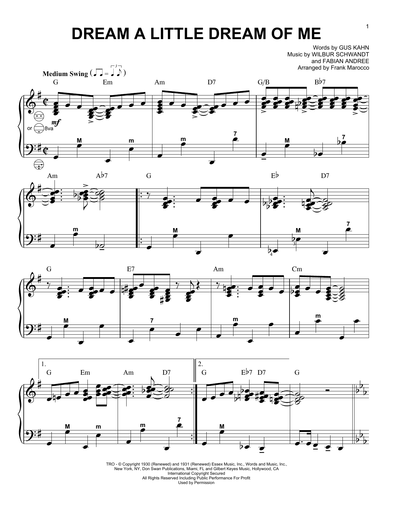 Frank Marocco Dream A Little Dream Of Me sheet music notes and chords. Download Printable PDF.