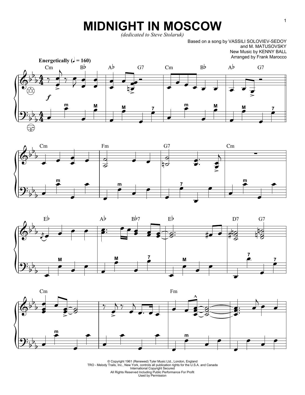 Frank Marocco Midnight In Moscow sheet music notes and chords. Download Printable PDF.