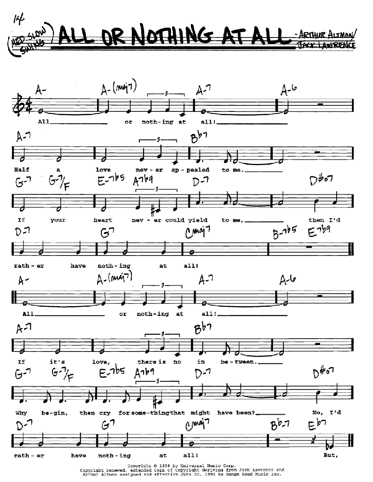 Frank Sinatra All Or Nothing At All sheet music notes and chords. Download Printable PDF.