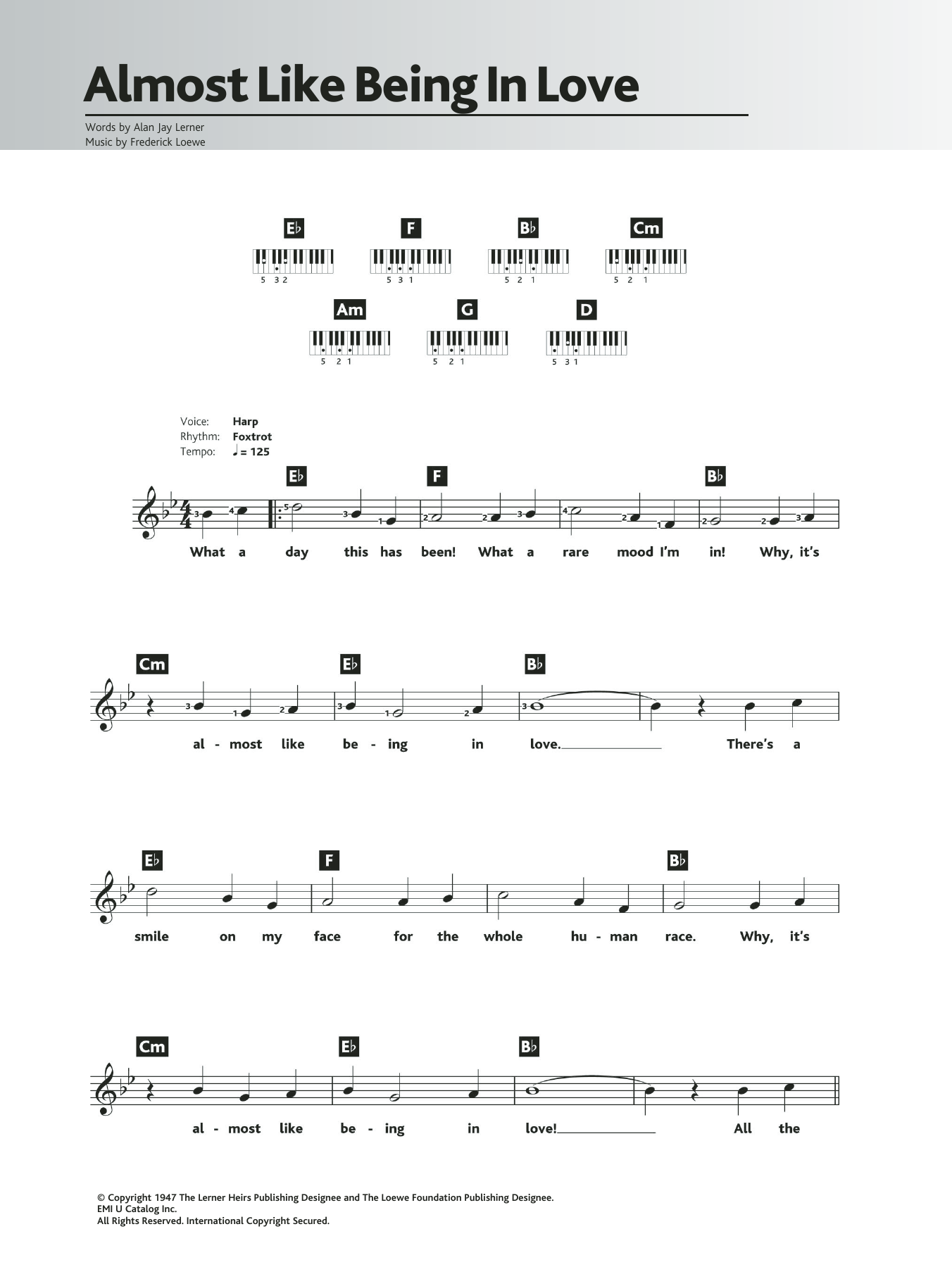 Frank Sinatra Almost Like Being In Love sheet music notes and chords. Download Printable PDF.