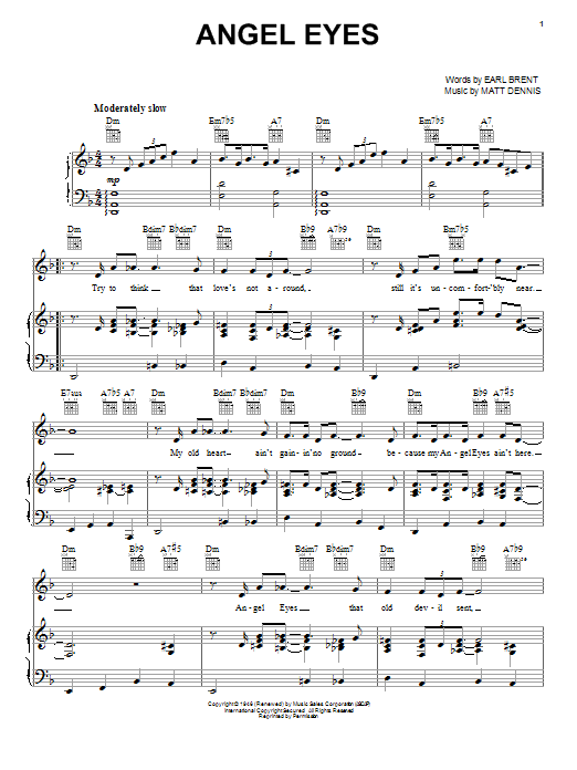 Frank Sinatra Angel Eyes sheet music notes and chords. Download Printable PDF.