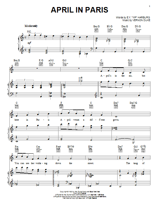 Frank Sinatra April In Paris sheet music notes and chords. Download Printable PDF.