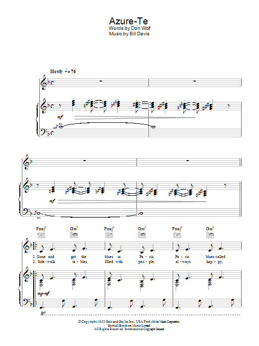 Frank Sinatra Azure-Te sheet music notes and chords arranged for Piano, Vocal & Guitar Chords