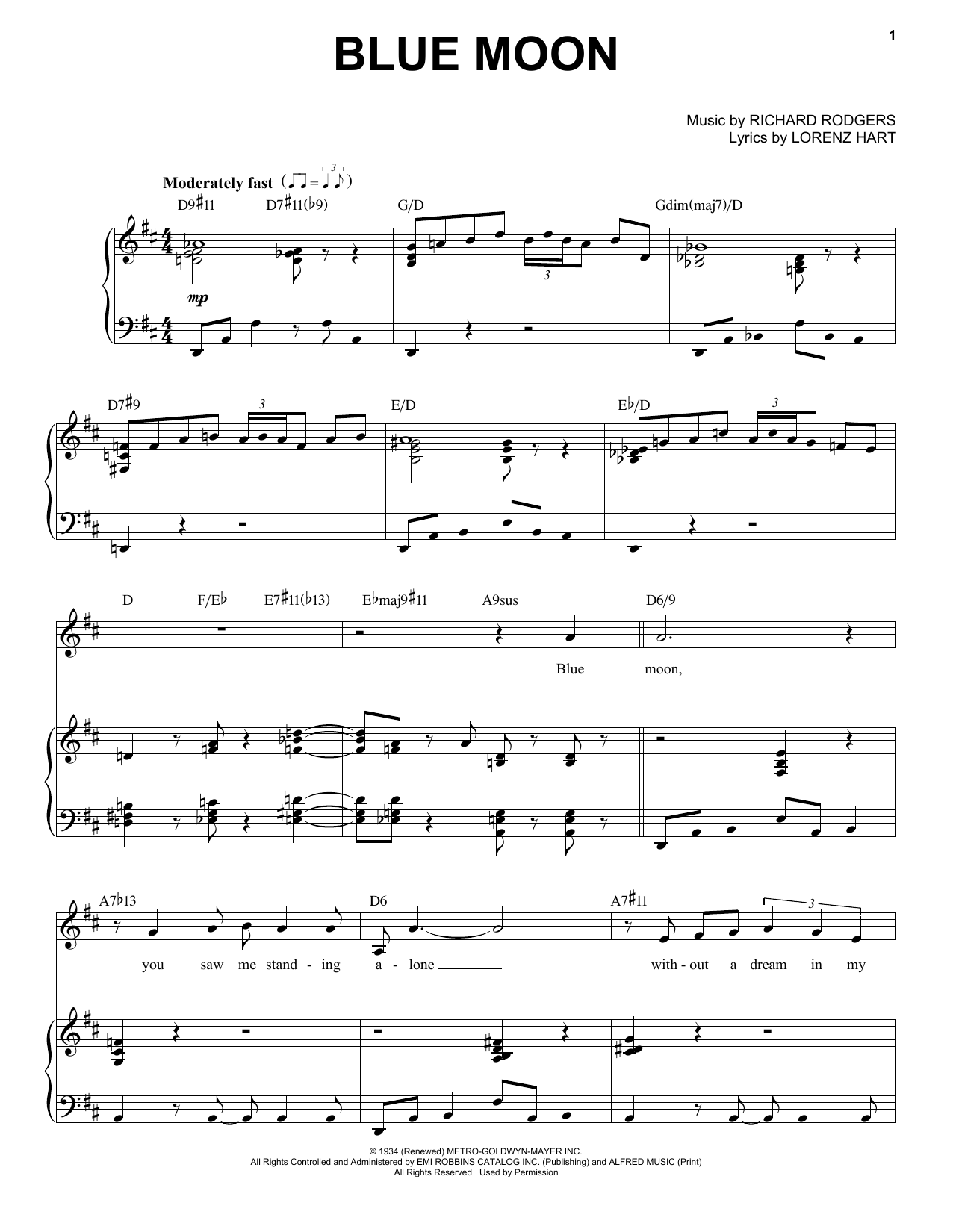 Frank Sinatra Blue Moon sheet music notes and chords. Download Printable PDF.