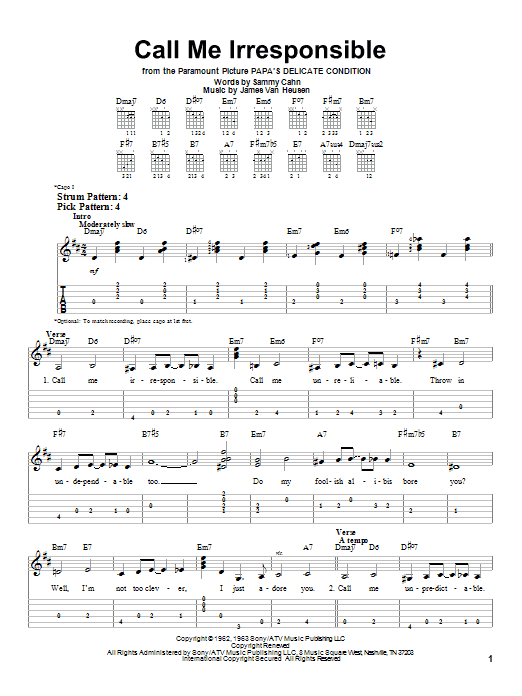 Frank Sinatra Call Me Irresponsible sheet music notes and chords. Download Printable PDF.