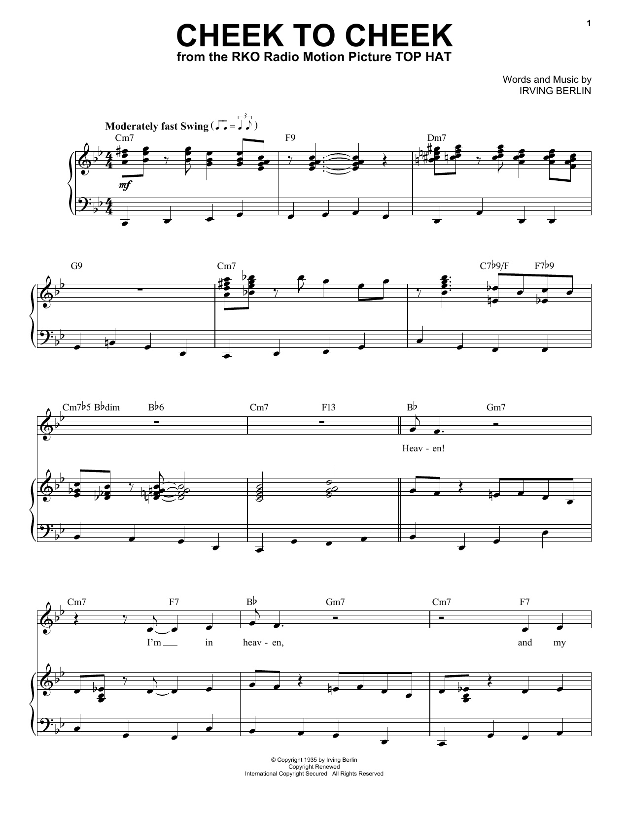 Frank Sinatra Cheek To Cheek sheet music notes and chords. Download Printable PDF.