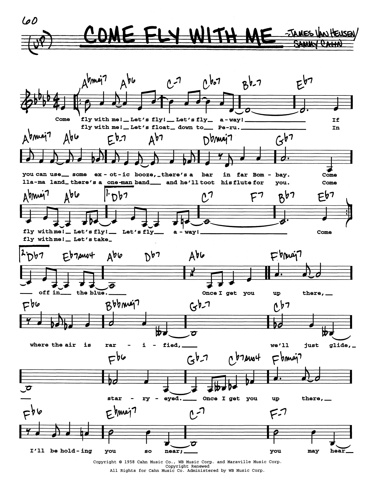 Frank Sinatra Come Fly With Me (Low Voice) sheet music notes and chords. Download Printable PDF.