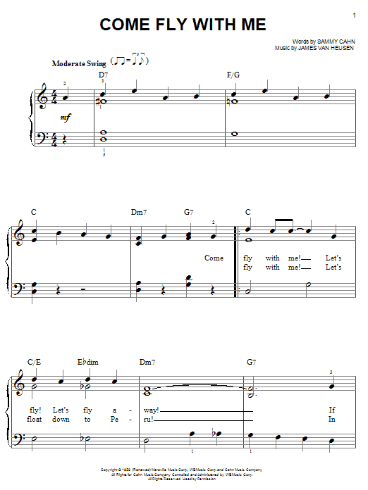 Frank Sinatra Come Fly With Me sheet music notes and chords. Download Printable PDF.