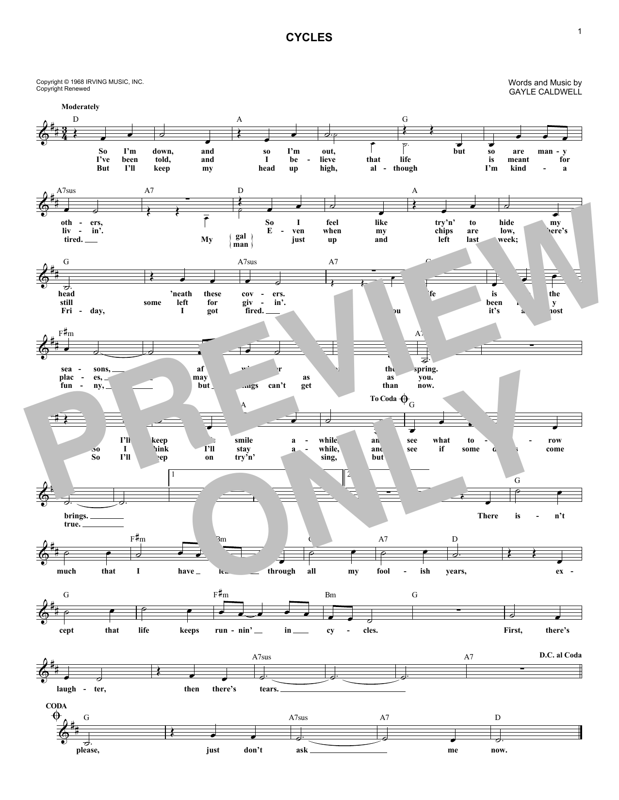 Frank Sinatra Cycles sheet music notes and chords. Download Printable PDF.