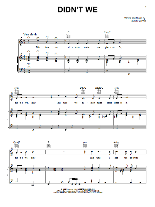 Frank Sinatra Didn't We sheet music notes and chords. Download Printable PDF.