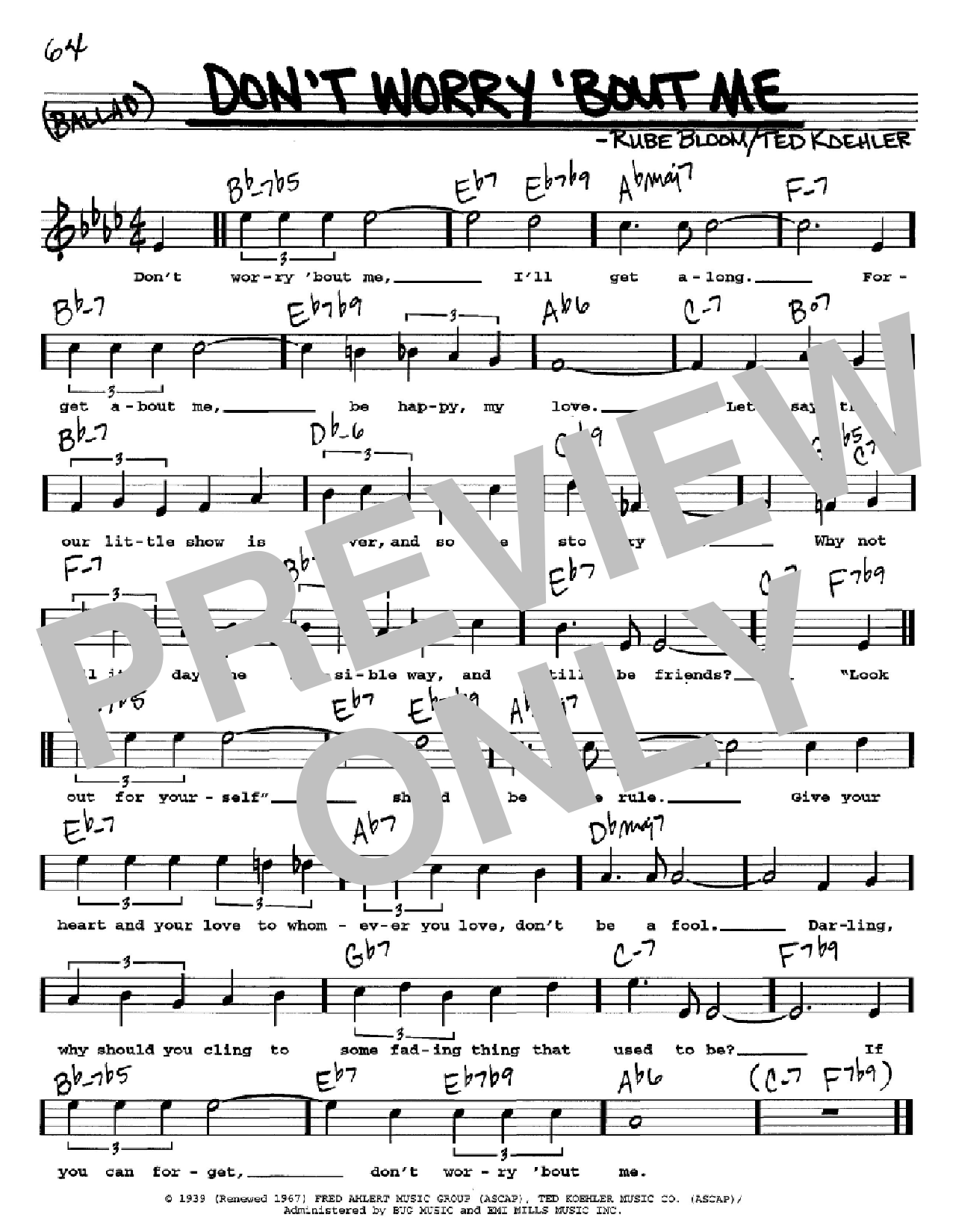 Frank Sinatra Don't Worry 'Bout Me sheet music notes and chords. Download Printable PDF.