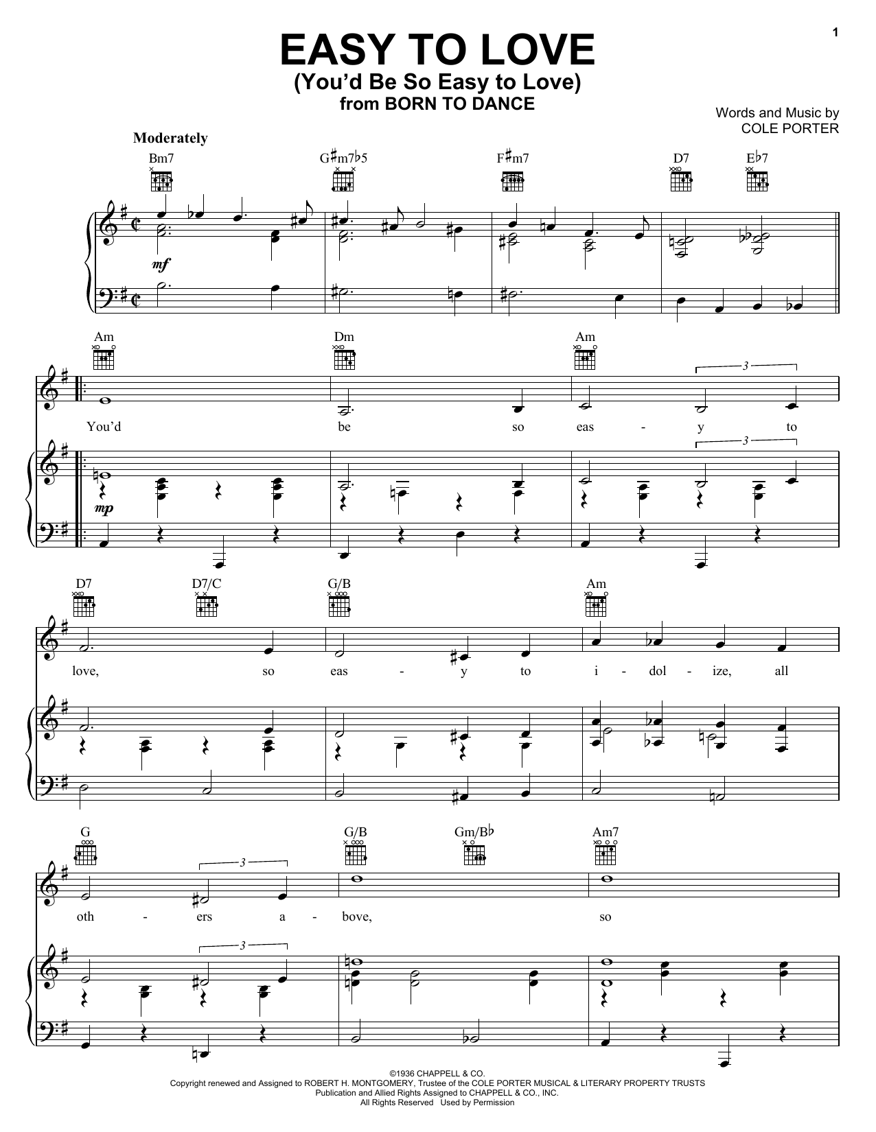 Frank Sinatra Easy To Love (You'd Be So Easy To Love) sheet music notes and chords. Download Printable PDF.