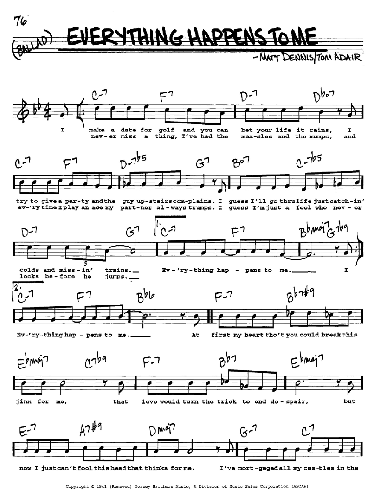 Frank Sinatra Everything Happens To Me sheet music notes and chords. Download Printable PDF.