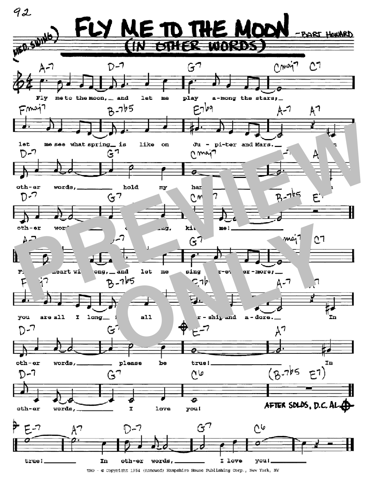 Frank Sinatra Fly Me To The Moon (In Other Words) sheet music notes and chords. Download Printable PDF.