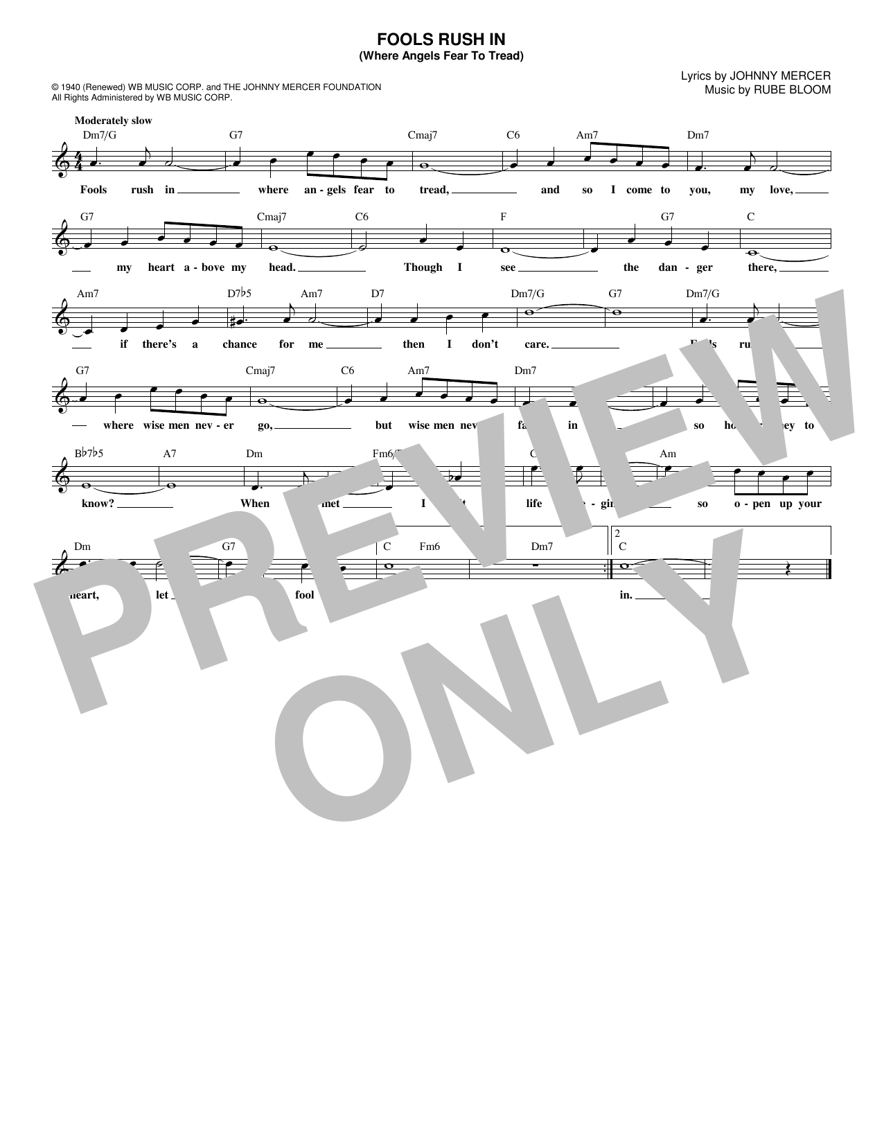 Frank Sinatra Fools Rush In (Where Angels Fear To Tread) sheet music notes and chords. Download Printable PDF.