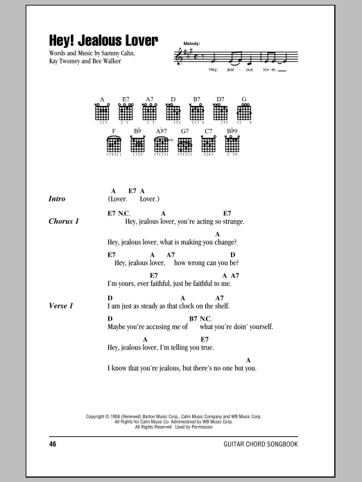 Frank Sinatra Hey! Jealous Lover sheet music notes and chords. Download Printable PDF.