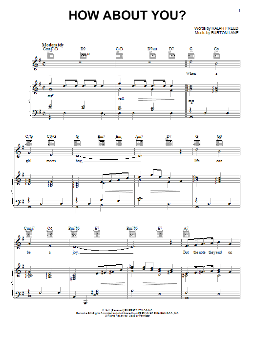 Frank Sinatra How About You? (from Babes On Broadway) sheet music notes and chords arranged for Piano, Vocal & Guitar Chords (Right-Hand Melody)