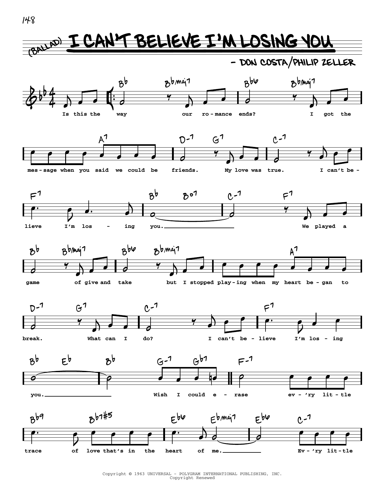 Frank Sinatra I Can't Believe I'm Losing You (High Voice) sheet music notes and chords. Download Printable PDF.